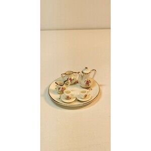 Set Of 9 Vintage Miniature Tea Set White With Roses Perfect For Dolls Tea Party